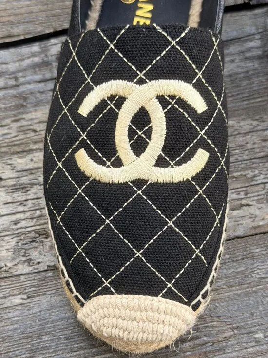 Chanel Espadrilles sz 41 Runs Small More like a 9 Black and Tan Cross Stitch - Picture 4 of 16
